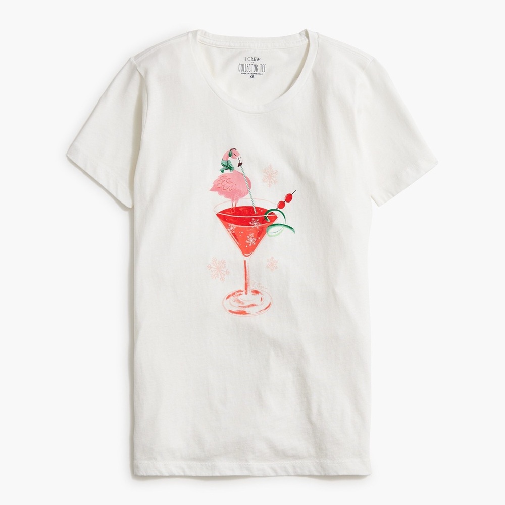 JCrew NWT Holiday Graphic tee with Flamingo Cocktail Print